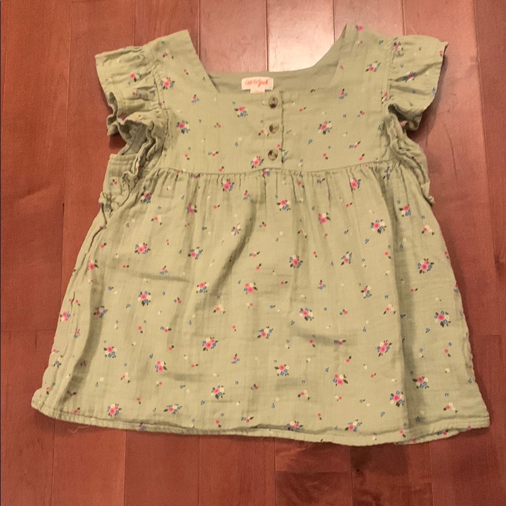 Cat & Jack Green Blouse with Ruffle Sleeves